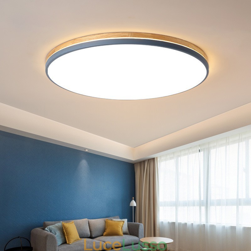 Lampada da soffitto rotonda in legno multicolore ultra sottile dimmerabile con paralume in acrilico Lampada da soffitto in stile nordico