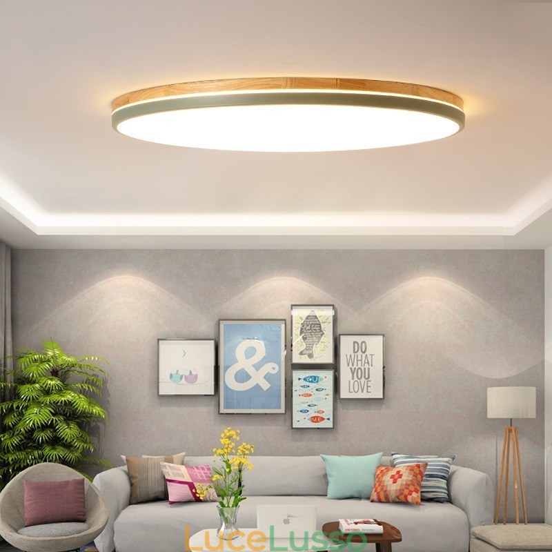 Lampada da soffitto rotonda in legno multicolore ultra sottile dimmerabile con paralume in acrilico Lampada da soffitto in stile nordico