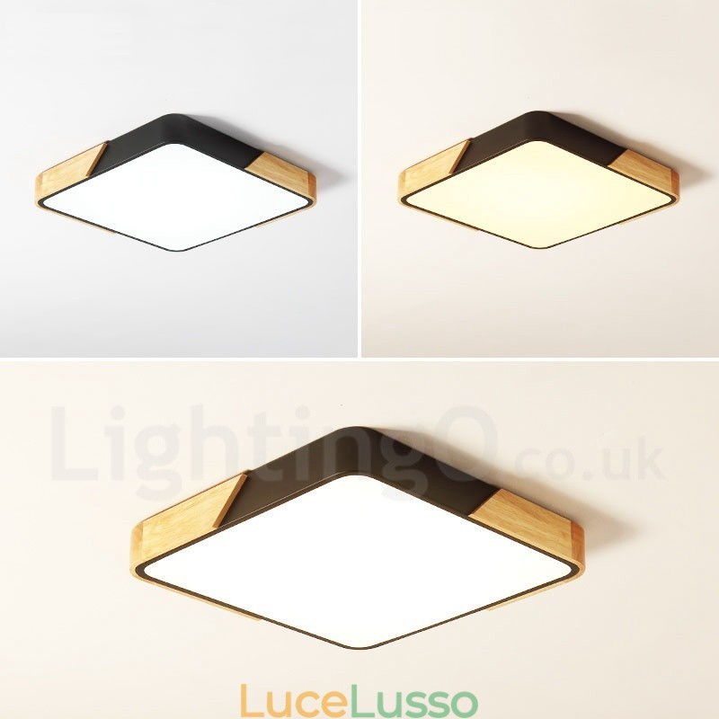 Lampada da soffitto in legno quadrato multicolore ultra sottile dimmerabile con paralume in acrilico Lampada da soffitto in stile nordico