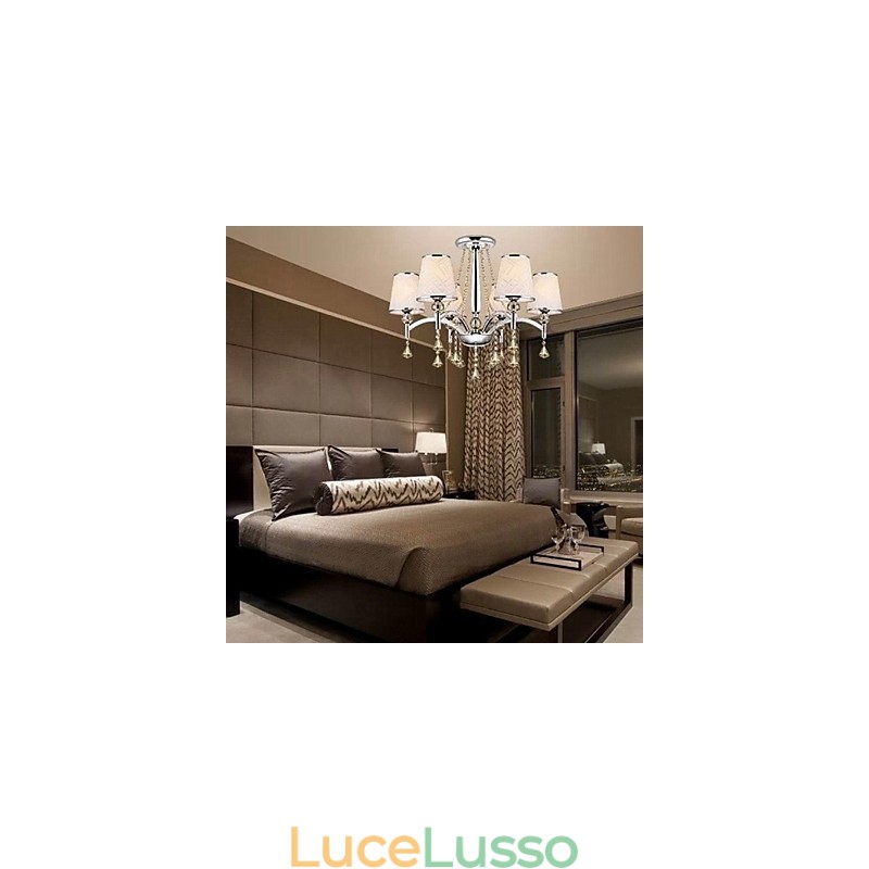 Lampadario moderno contemporaneo in metallo cromato e cristallo