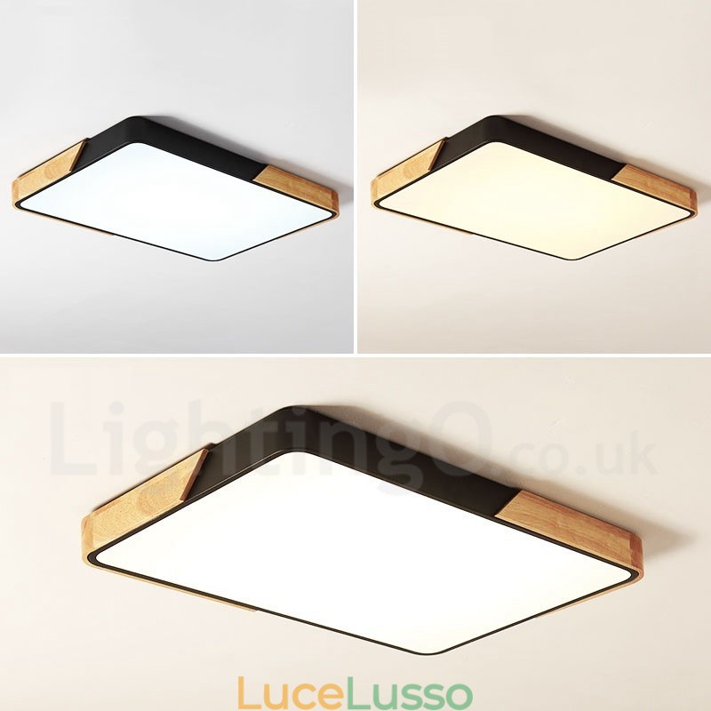 Lampada da soffitto rettangolare in legno multicolore ultra sottile dimmerabile con paralume in acrilico Lampada da soffitto in stile nordico