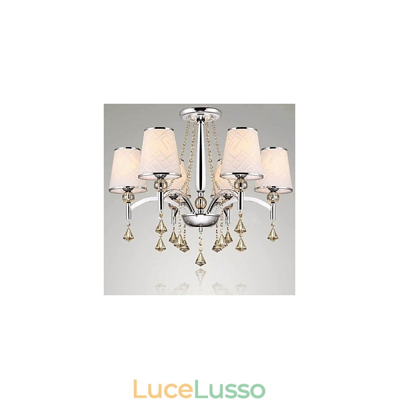 Lampadario moderno contemporaneo in metallo cromato e cristallo