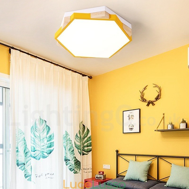 Lampada da soffitto esagonale in legno multicolore dimmerabile con paralume in acrilico Lampada da soffitto in stile nordico