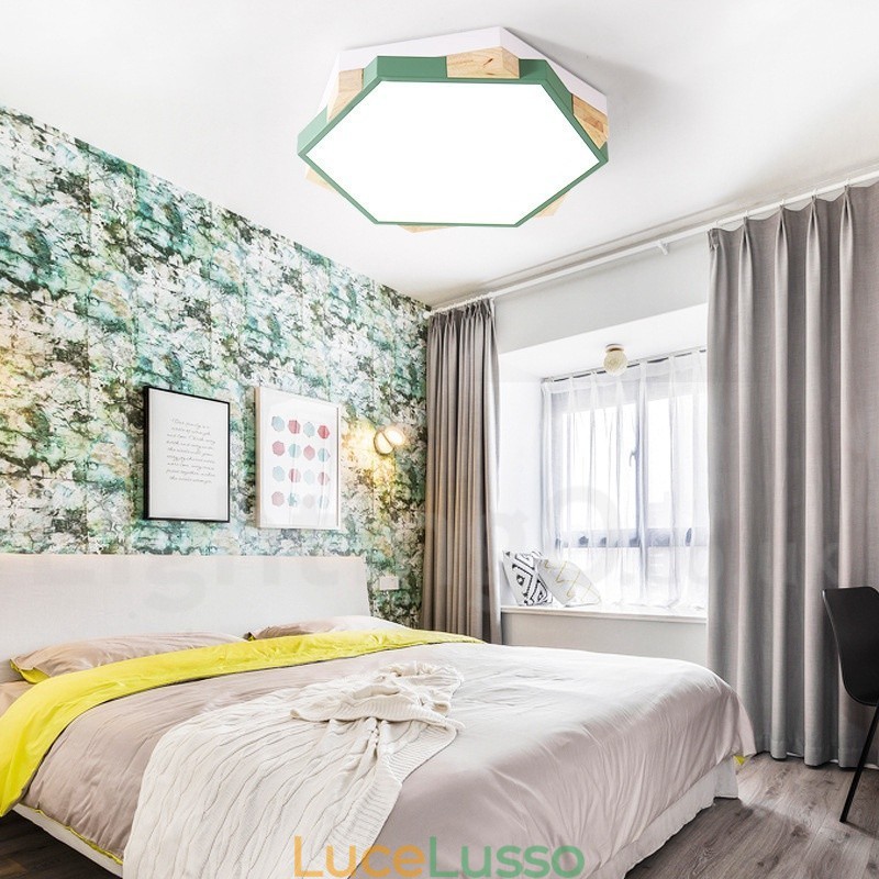 Lampada da soffitto esagonale in legno multicolore dimmerabile con paralume in acrilico Lampada da soffitto in stile nordico