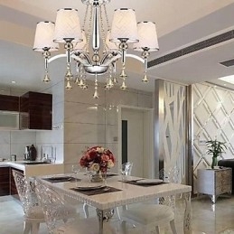Lampadario moderno contemporaneo in metallo cromato e cristallo