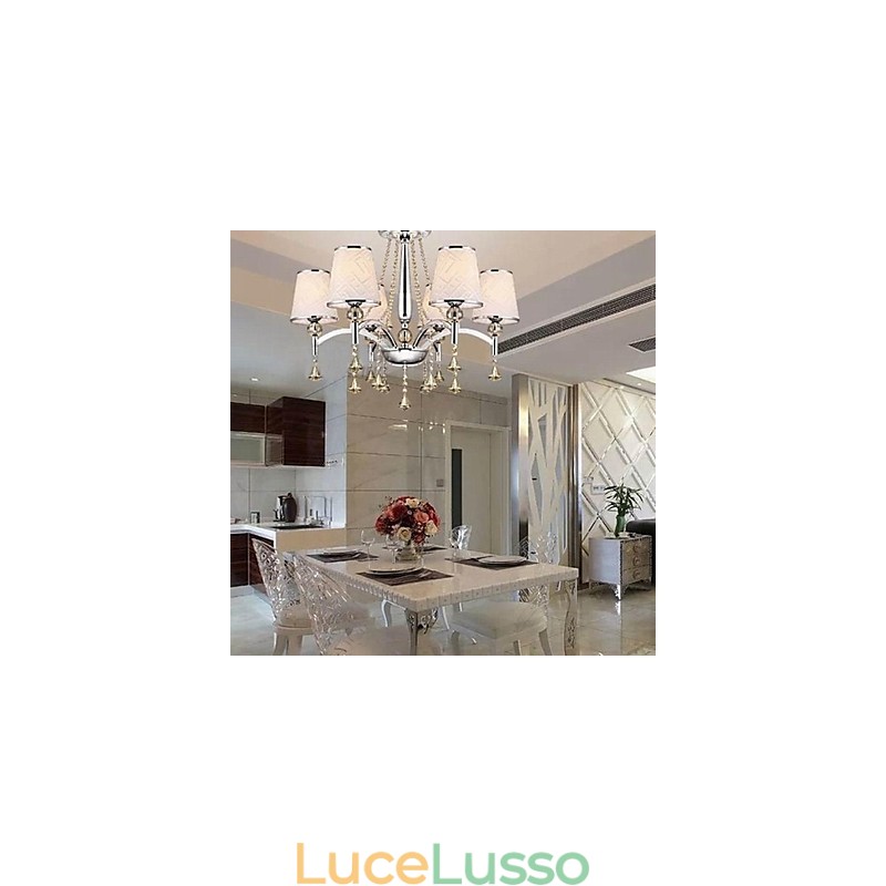 Lampadario moderno contemporaneo in metallo cromato e cristallo