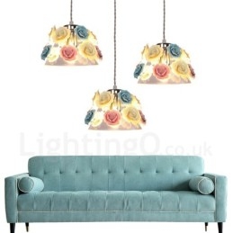 Lampada a sospensione da soffitto con paralume in vetro e fiori multicolori Macaron