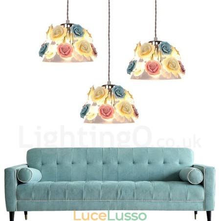 Lampada a sospensione da soffitto con paralume in vetro e fiori multicolori Macaron Lampada a sospensione da soffitto con paralume in vetro e fiori multicolori Macaron