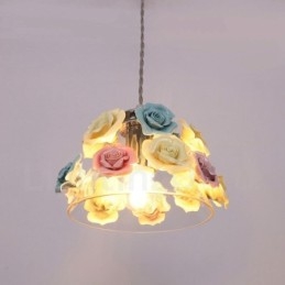 Lampada a sospensione da soffitto con paralume in vetro e fiori multicolori Macaron