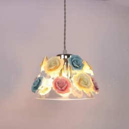 Lampada a sospensione da soffitto con paralume in vetro e fiori multicolori Macaron
