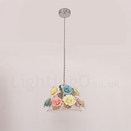 Lampada a sospensione da soffitto con paralume in vetro e fiori multicolori Macaron
