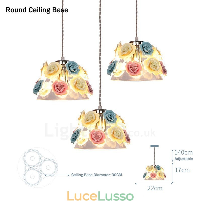 Lampada a sospensione da soffitto con paralume in vetro e fiori multicolori Macaron