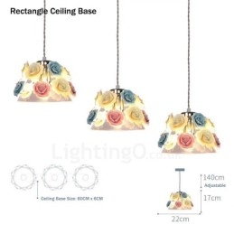Lampada a sospensione da soffitto con paralume in vetro e fiori multicolori Macaron