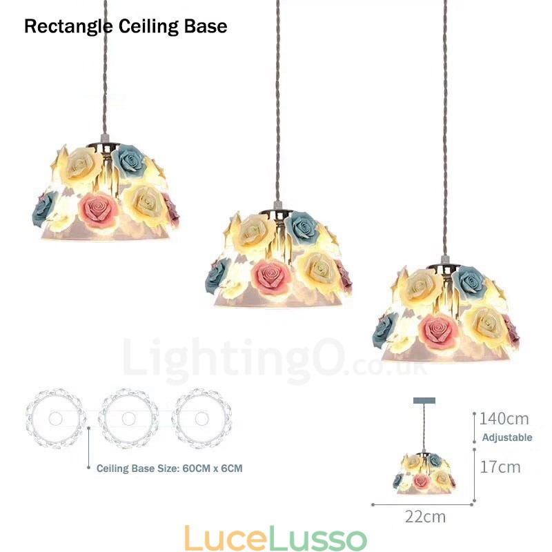 Lampada a sospensione da soffitto con paralume in vetro e fiori multicolori Macaron
