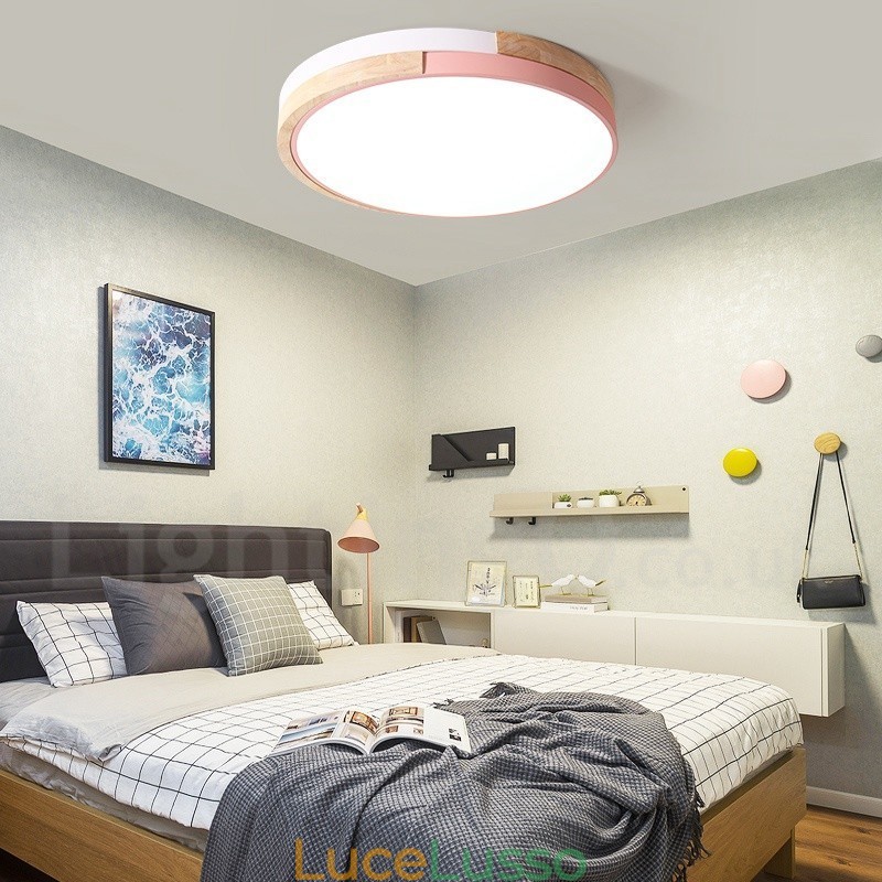 Lampada da soffitto rotonda in legno multicolore dimmerabile con paralume in acrilico Lampada da soffitto in stile nordico
