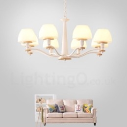 Lampadario a sospensione in legno macaron multicolore con 6 luci e 8 luci, paralumi in vetro, stile nordico