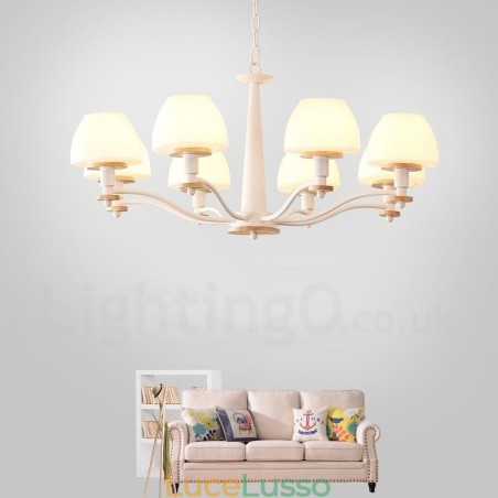Lampadario a sospensione in legno macaron multicolore con 6 luci e 8 luci, paralumi in vetro, stile nordico Lampadario a sospensione in legno macaron multicolore con 6 luci e 8 luci, paralumi in vetro, stile nordico