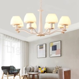 Lampadario a sospensione in legno macaron multicolore con 6 luci e 8 luci, paralumi in vetro, stile nordico