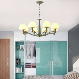 Lampadario a sospensione in legno macaron multicolore con 6 luci e 8 luci, paralumi in vetro, stile nordico