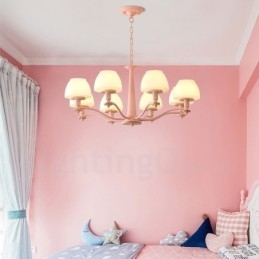 Lampadario a sospensione in legno macaron multicolore con 6 luci e 8 luci, paralumi in vetro, stile nordico