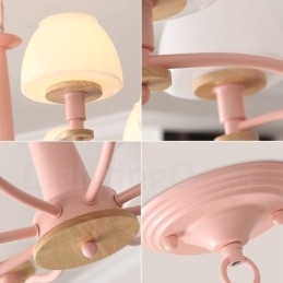 Lampadario a sospensione in legno macaron multicolore con 6 luci e 8 luci, paralumi in vetro, stile nordico