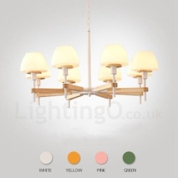 Lampadario a sospensione in legno macaron multicolore con 6 luci e 8 luci, paralumi in vetro, stile nordico