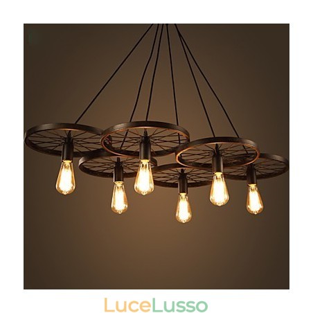 Illuminazione Lampadario in ferro battuto in stile loft industriale Lampadario a ruota da caffè