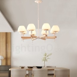 Lampadario a sospensione in legno macaron multicolore con 6 luci e 8 luci, paralumi in vetro, stile nordico