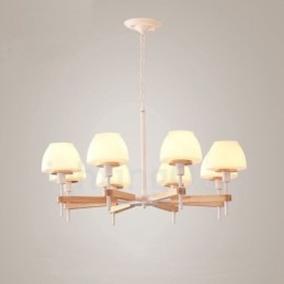 Lampadario a sospensione in legno macaron multicolore con 6 luci e 8 luci, paralumi in vetro, stile nordico