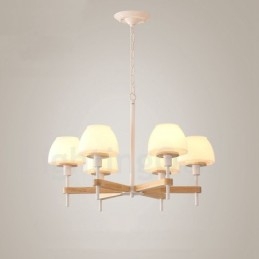 Lampadario a sospensione in legno macaron multicolore con 6 luci e 8 luci, paralumi in vetro, stile nordico