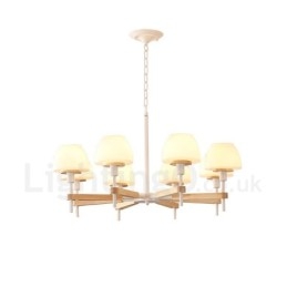 Lampadario a sospensione in legno macaron multicolore con 6 luci e 8 luci, paralumi in vetro, stile nordico
