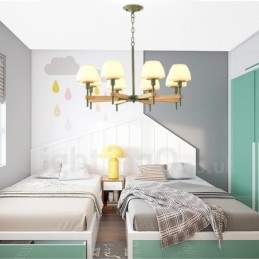 Lampadario a sospensione in legno macaron multicolore con 6 luci e 8 luci, paralumi in vetro, stile nordico