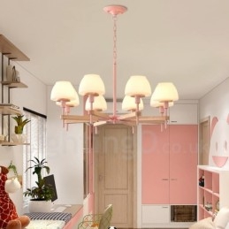 Lampadario a sospensione in legno macaron multicolore con 6 luci e 8 luci, paralumi in vetro, stile nordico