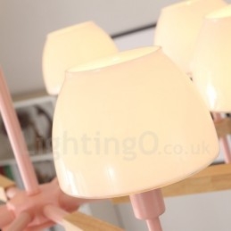 Lampadario a sospensione in legno macaron multicolore con 6 luci e 8 luci, paralumi in vetro, stile nordico