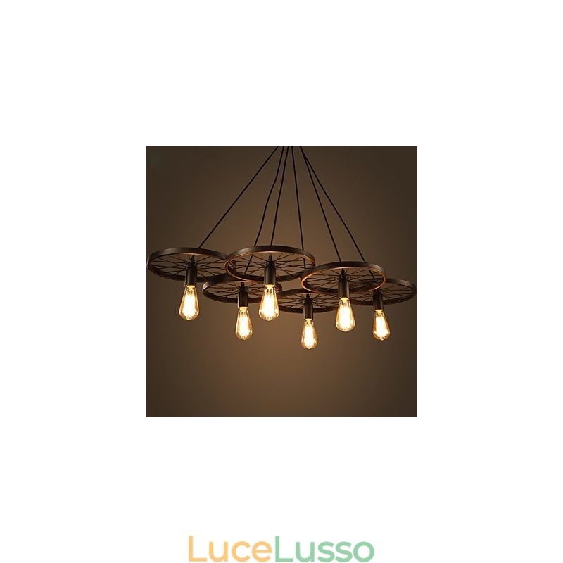 Illuminazione Lampadario in ferro battuto in stile loft industriale Lampadario a ruota da caffè