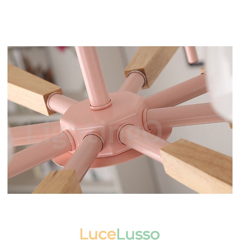 Lampadario a sospensione in legno macaron multicolore con 6 luci e 8 luci, paralumi in vetro, stile nordico