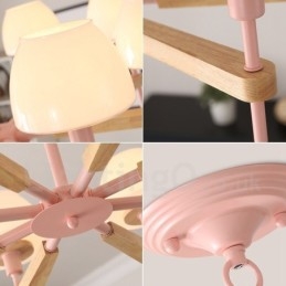 Lampadario a sospensione in legno macaron multicolore con 6 luci e 8 luci, paralumi in vetro, stile nordico