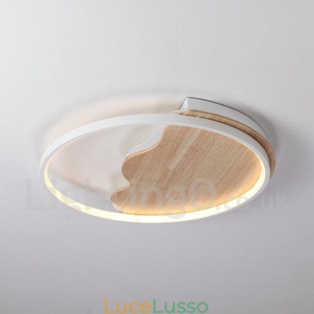 Lampada da soffitto rotonda in legno bianco dimmerabile con nuvola, lampada da soffitto ultrasottile, utilizzabile anche come applique Lampada da soffitto rotonda in legno bianco dimmerabile con nuvola, lampada da soffitto ultrasottile, utilizzabile anche come applique