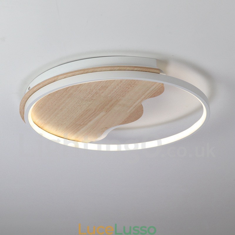 Lampada da soffitto rotonda in legno bianco dimmerabile con nuvola, lampada da soffitto ultrasottile, utilizzabile anche come applique