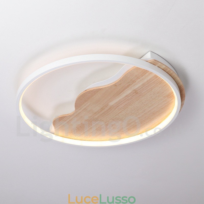 Lampada da soffitto rotonda in legno bianco dimmerabile con nuvola, lampada da soffitto ultrasottile, utilizzabile anche come applique