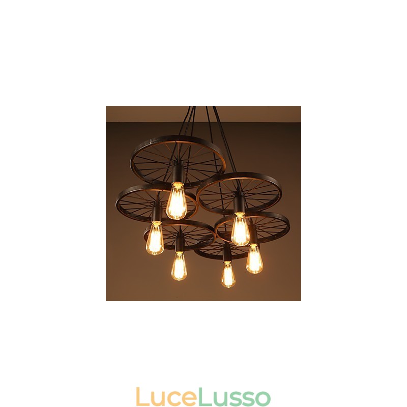 Illuminazione Lampadario in ferro battuto in stile loft industriale Lampadario a ruota da caffè