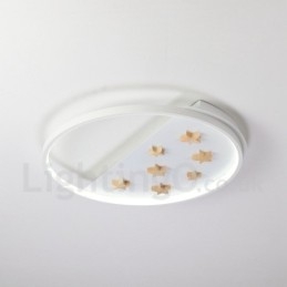 Lampada da soffitto rotonda in legno con stelle bianche dimmerabili, lampada da soffitto ultrasottile, utilizzabile anche come applique