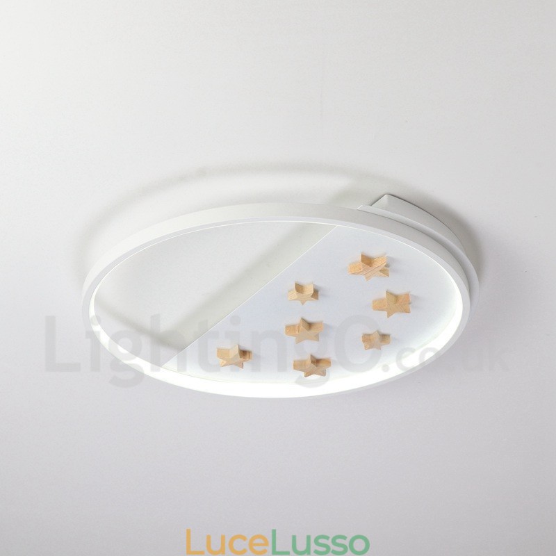 Lampada da soffitto rotonda in legno con stelle bianche dimmerabili, lampada da soffitto ultrasottile, utilizzabile anche come applique