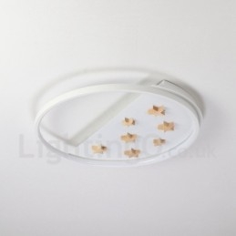 Lampada da soffitto rotonda in legno con stelle bianche dimmerabili, lampada da soffitto ultrasottile, utilizzabile anche come applique