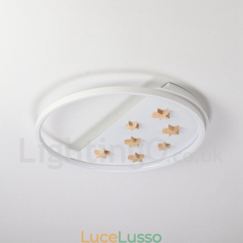 Lampada da soffitto rotonda in legno con stelle bianche dimmerabili, lampada da soffitto ultrasottile, utilizzabile anche come applique