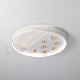 Lampada da soffitto rotonda in legno con stelle bianche dimmerabili, lampada da soffitto ultrasottile, utilizzabile anche come applique