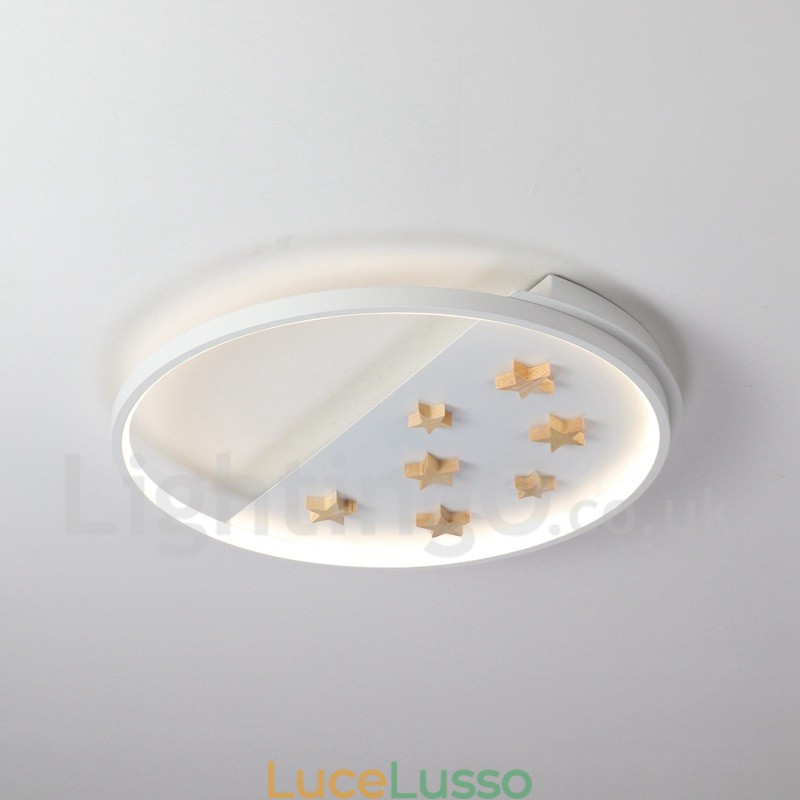 Lampada da soffitto rotonda in legno con stelle bianche dimmerabili, lampada da soffitto ultrasottile, utilizzabile anche come applique