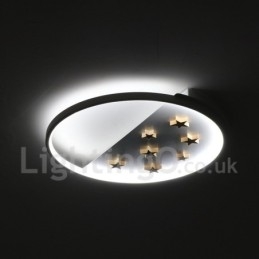 Lampada da soffitto rotonda in legno con stelle bianche dimmerabili, lampada da soffitto ultrasottile, utilizzabile anche come applique
