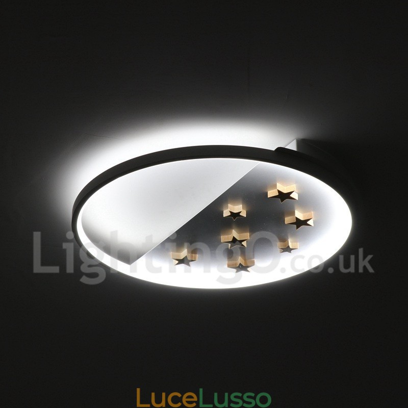 Lampada da soffitto rotonda in legno con stelle bianche dimmerabili, lampada da soffitto ultrasottile, utilizzabile anche come applique