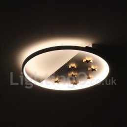 Lampada da soffitto rotonda in legno con stelle bianche dimmerabili, lampada da soffitto ultrasottile, utilizzabile anche come applique